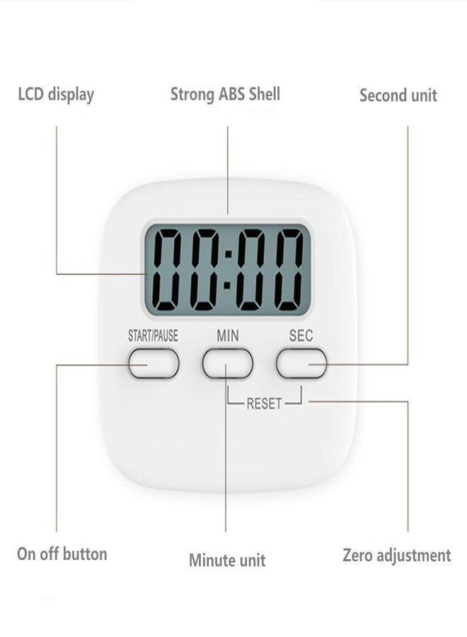 Baskety Digital Kitchen Timer Alarm Magnetic Countdown Timer with Stand & Hanging Hole for Cooking (White) - Image 2